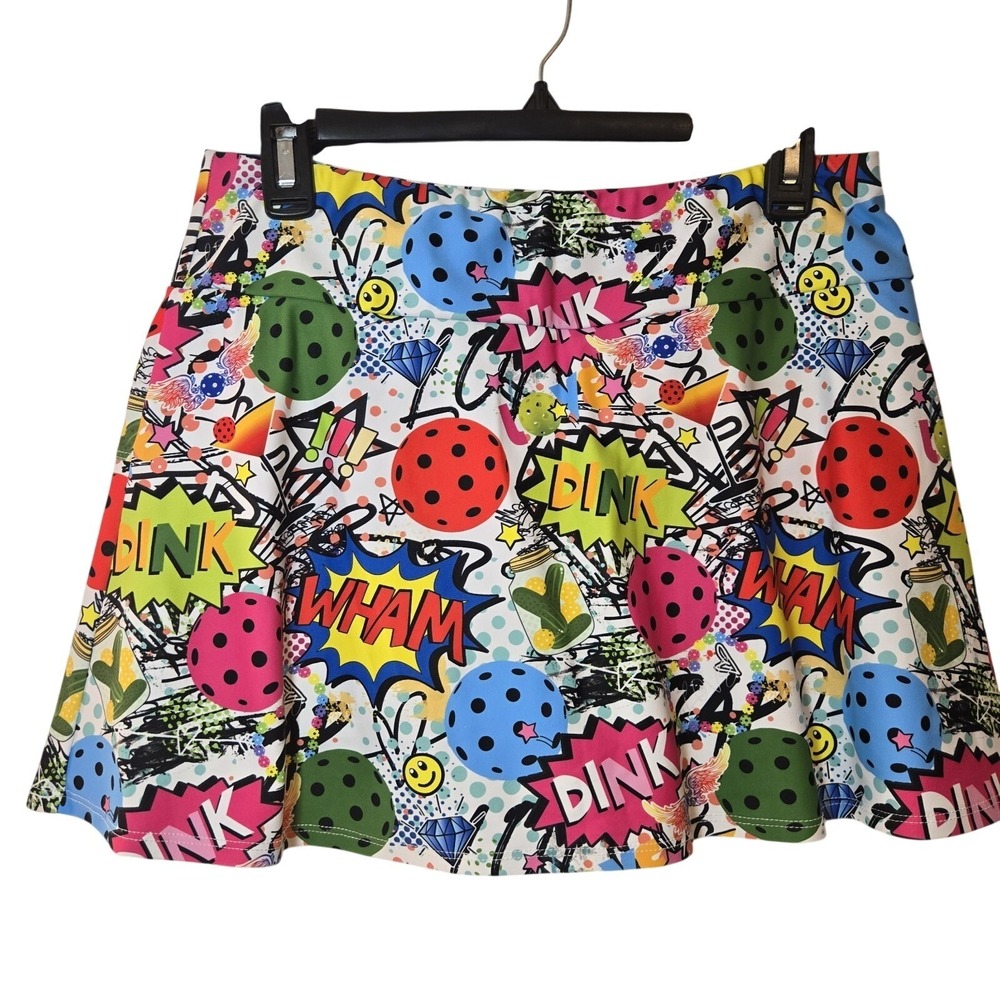Queen of the Court Women's Large Multicolor Comics Pickle Athletic Skort Skirt